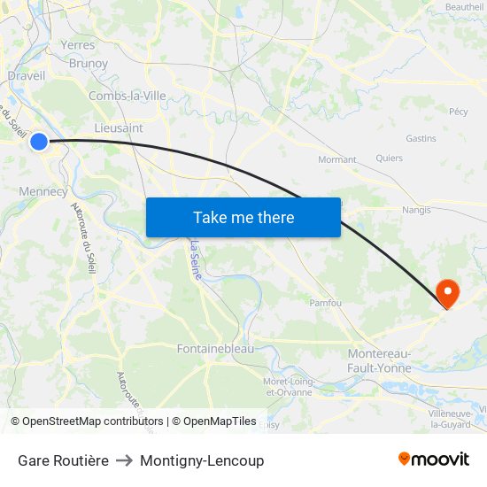Gare Routière to Montigny-Lencoup map