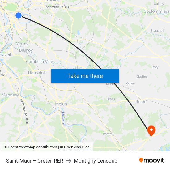 Saint-Maur – Créteil RER to Montigny-Lencoup map