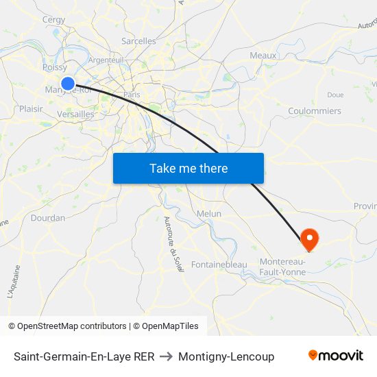Saint-Germain-En-Laye RER to Montigny-Lencoup map