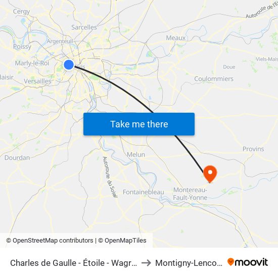 Charles de Gaulle - Étoile - Wagram to Montigny-Lencoup map