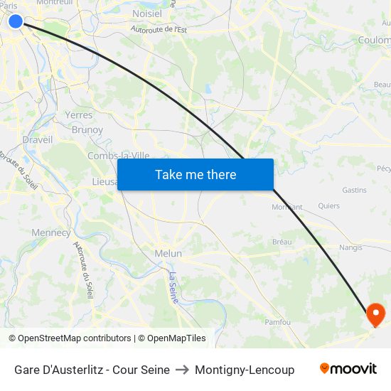 Gare D'Austerlitz - Cour Seine to Montigny-Lencoup map