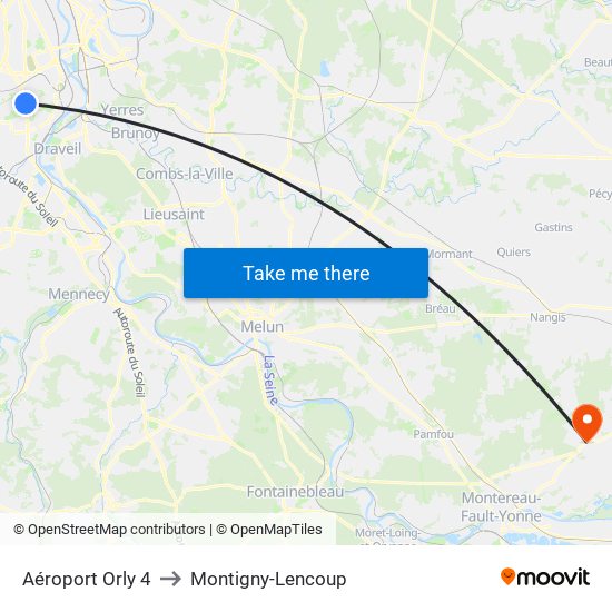 Aéroport Orly 4 to Montigny-Lencoup map