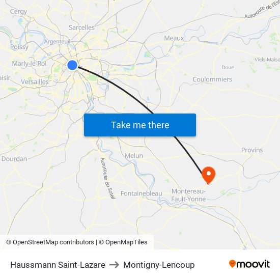 Haussmann Saint-Lazare to Montigny-Lencoup map