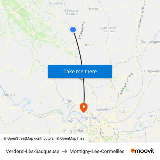 Verderel-Lès-Sauqueuse to Montigny-Les-Cormeilles map