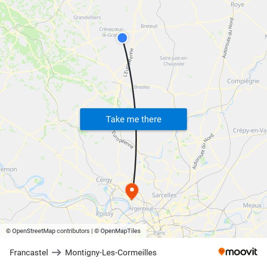 Francastel to Montigny-Les-Cormeilles map