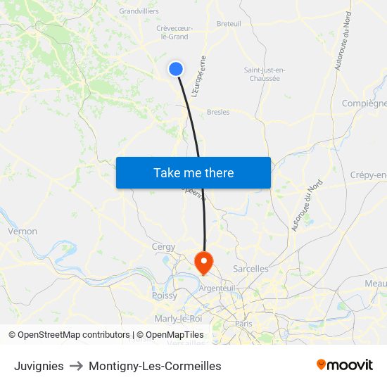 Juvignies to Montigny-Les-Cormeilles map