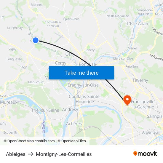 Ableiges to Montigny-Les-Cormeilles map