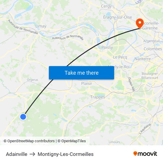 Adainville to Montigny-Les-Cormeilles map