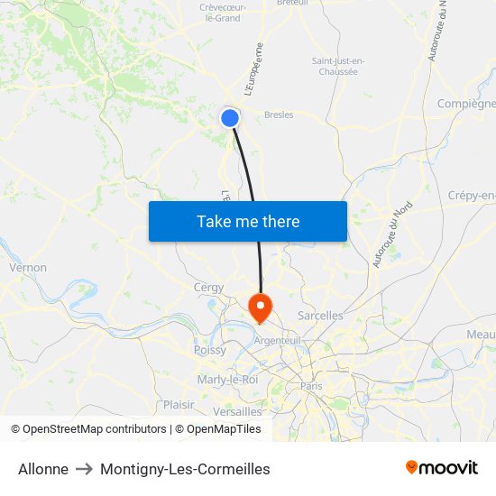 Allonne to Montigny-Les-Cormeilles map