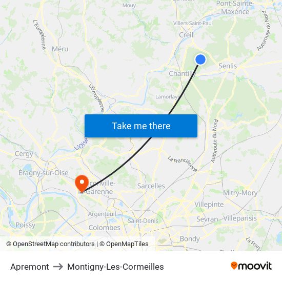 Apremont to Montigny-Les-Cormeilles map