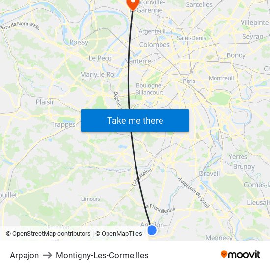Arpajon to Montigny-Les-Cormeilles map