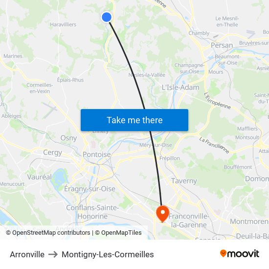 Arronville to Montigny-Les-Cormeilles map