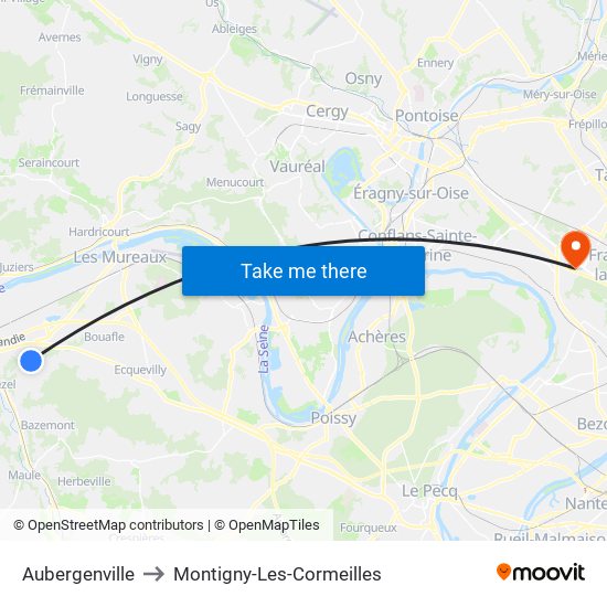 Aubergenville to Montigny-Les-Cormeilles map