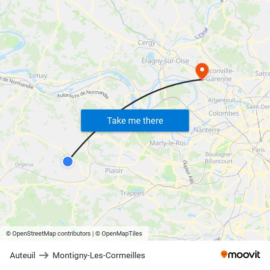 Auteuil to Montigny-Les-Cormeilles map