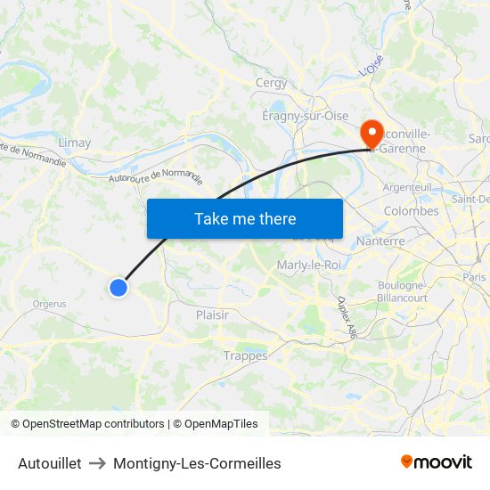 Autouillet to Montigny-Les-Cormeilles map
