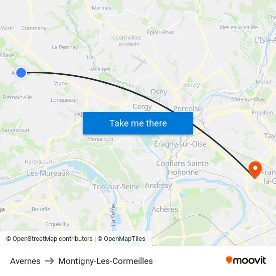 Avernes to Montigny-Les-Cormeilles map