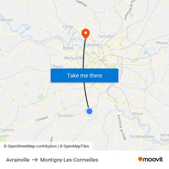 Avrainville to Montigny-Les-Cormeilles map