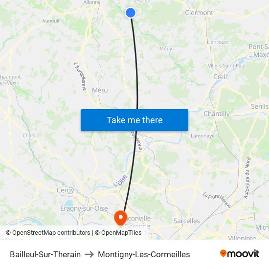 Bailleul-Sur-Therain to Montigny-Les-Cormeilles map