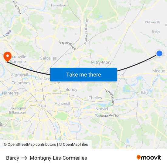 Barcy to Montigny-Les-Cormeilles map
