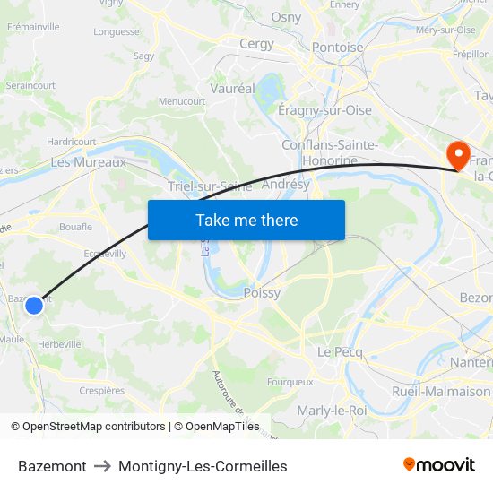 Bazemont to Montigny-Les-Cormeilles map