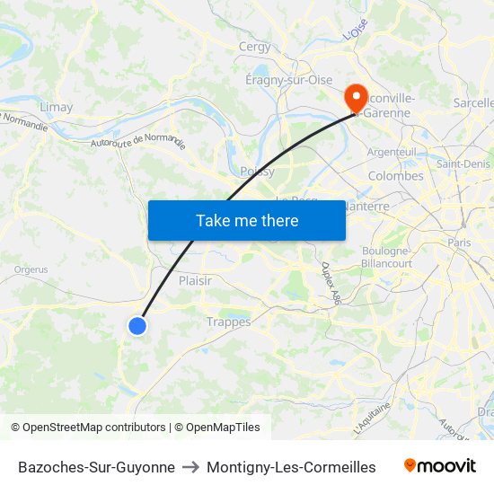 Bazoches-Sur-Guyonne to Montigny-Les-Cormeilles map