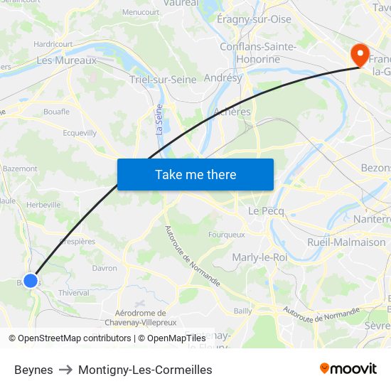 Beynes to Montigny-Les-Cormeilles map