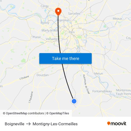 Boigneville to Montigny-Les-Cormeilles map