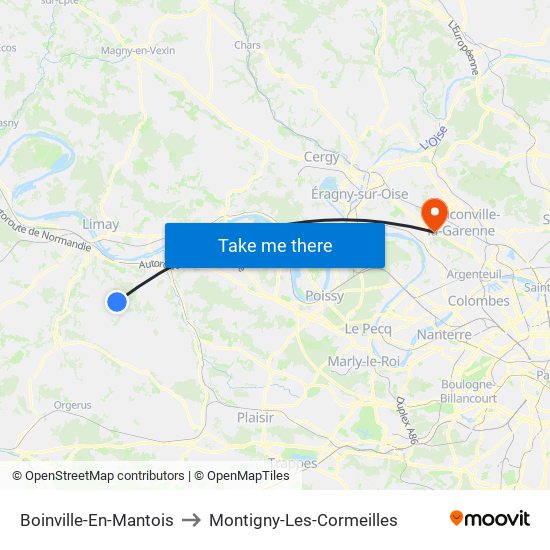 Boinville-En-Mantois to Montigny-Les-Cormeilles map