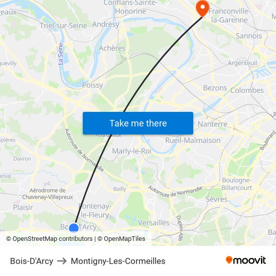 Bois-D'Arcy to Montigny-Les-Cormeilles map