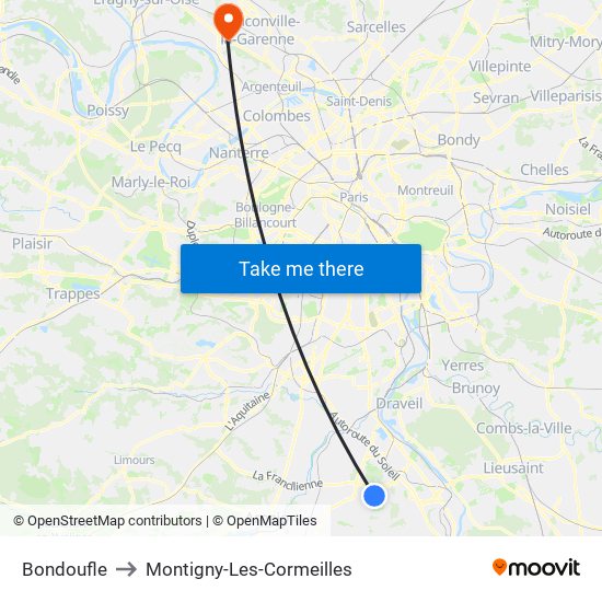Bondoufle to Montigny-Les-Cormeilles map