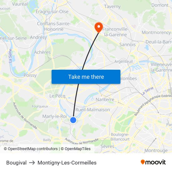 Bougival to Montigny-Les-Cormeilles map