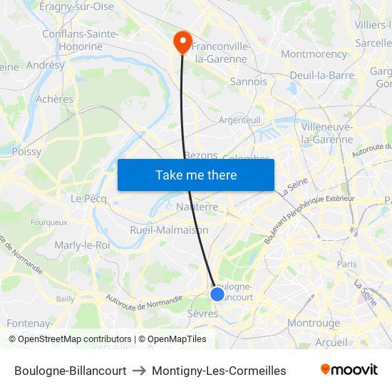Boulogne-Billancourt to Montigny-Les-Cormeilles map