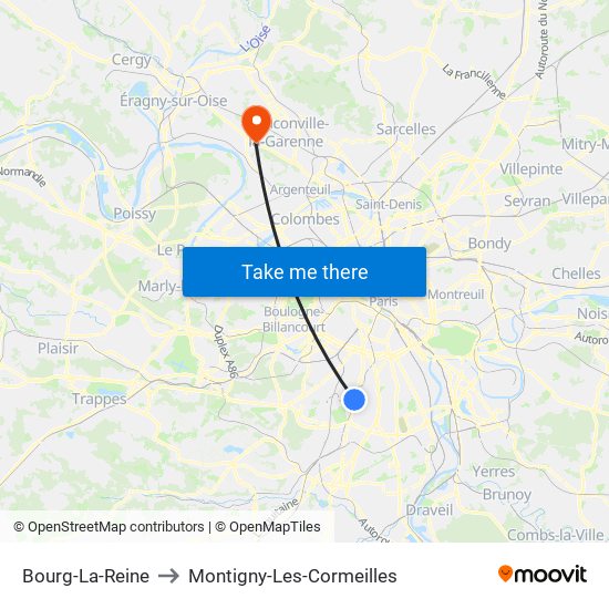 Bourg-La-Reine to Montigny-Les-Cormeilles map