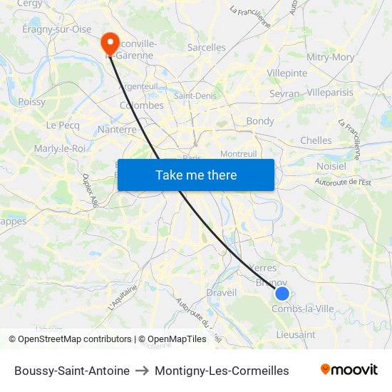 Boussy-Saint-Antoine to Montigny-Les-Cormeilles map