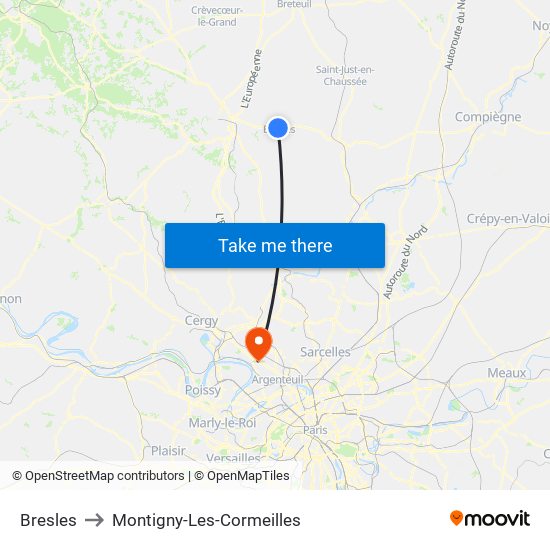 Bresles to Montigny-Les-Cormeilles map
