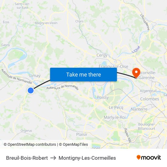 Breuil-Bois-Robert to Montigny-Les-Cormeilles map