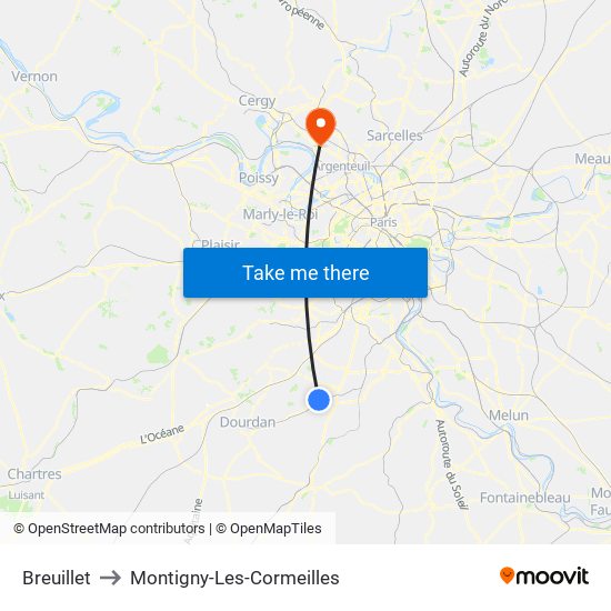 Breuillet to Montigny-Les-Cormeilles map