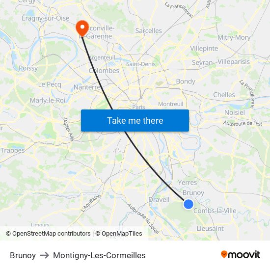 Brunoy to Montigny-Les-Cormeilles map
