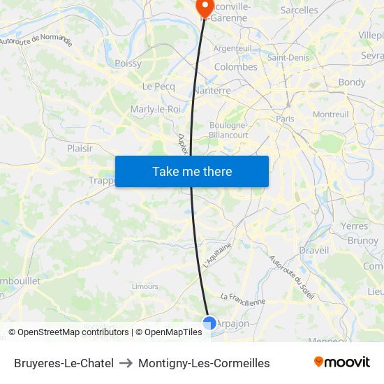 Bruyeres-Le-Chatel to Montigny-Les-Cormeilles map
