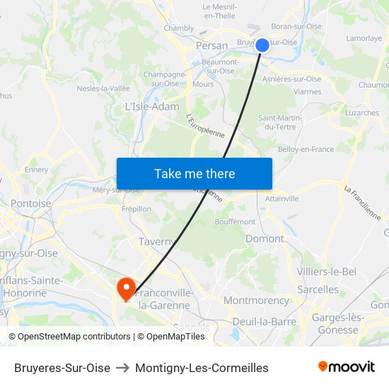 Bruyeres-Sur-Oise to Montigny-Les-Cormeilles map