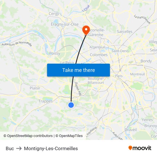 Buc to Montigny-Les-Cormeilles map