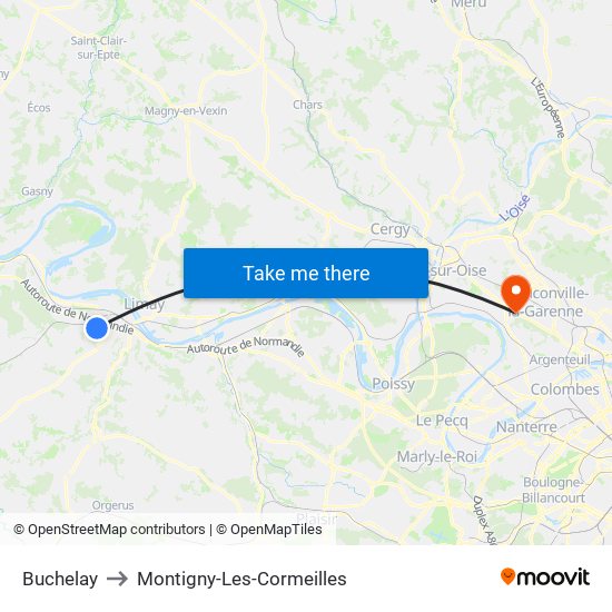 Buchelay to Montigny-Les-Cormeilles map