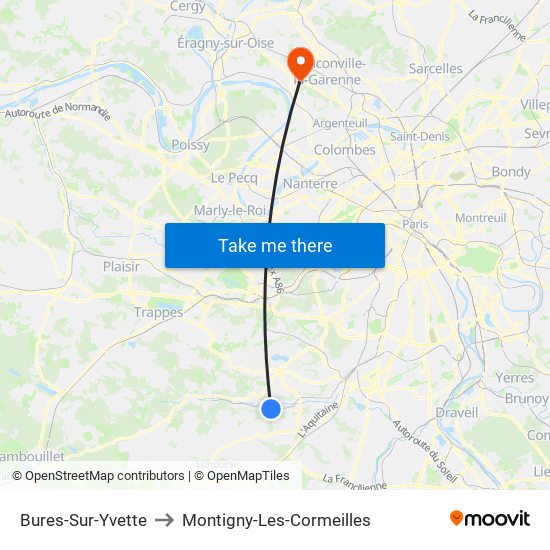 Bures-Sur-Yvette to Montigny-Les-Cormeilles map