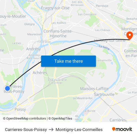 Carrieres-Sous-Poissy to Montigny-Les-Cormeilles map