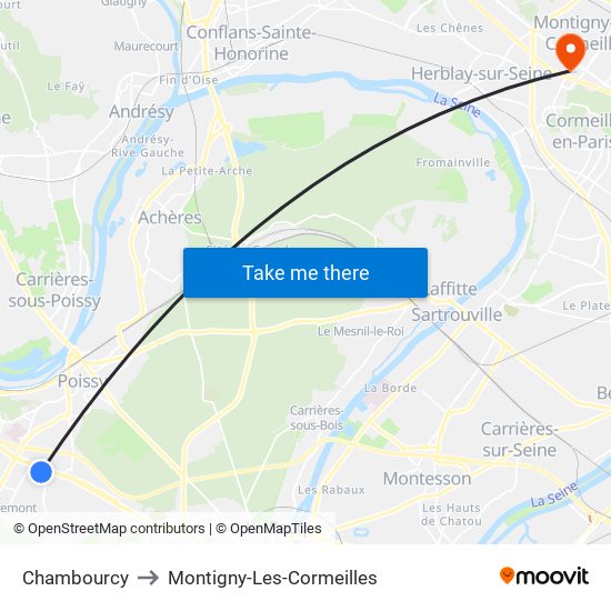 Chambourcy to Montigny-Les-Cormeilles map