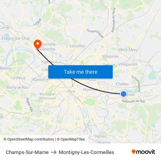 Champs-Sur-Marne to Montigny-Les-Cormeilles map