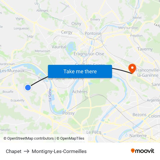 Chapet to Montigny-Les-Cormeilles map