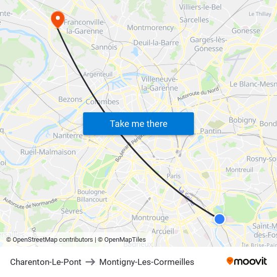 Charenton-Le-Pont to Montigny-Les-Cormeilles map