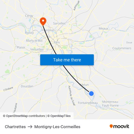 Chartrettes to Montigny-Les-Cormeilles map