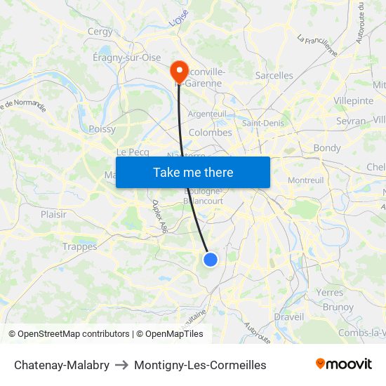 Chatenay-Malabry to Montigny-Les-Cormeilles map